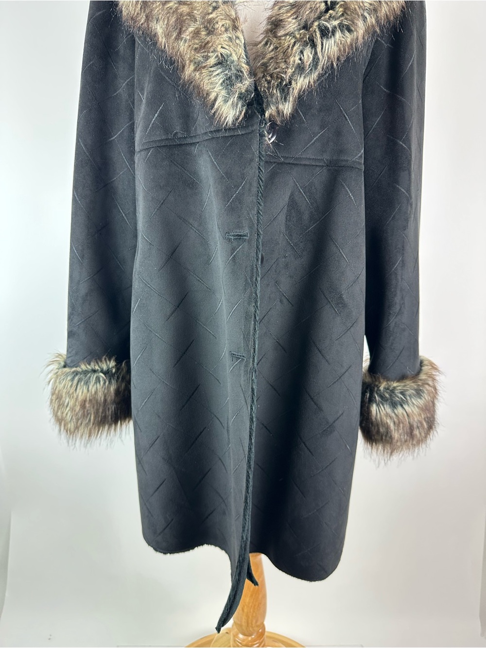 Utex Design Faux Suede Shearling Jacket Faux Fur Trim Size 2X - Picture 3 of 14